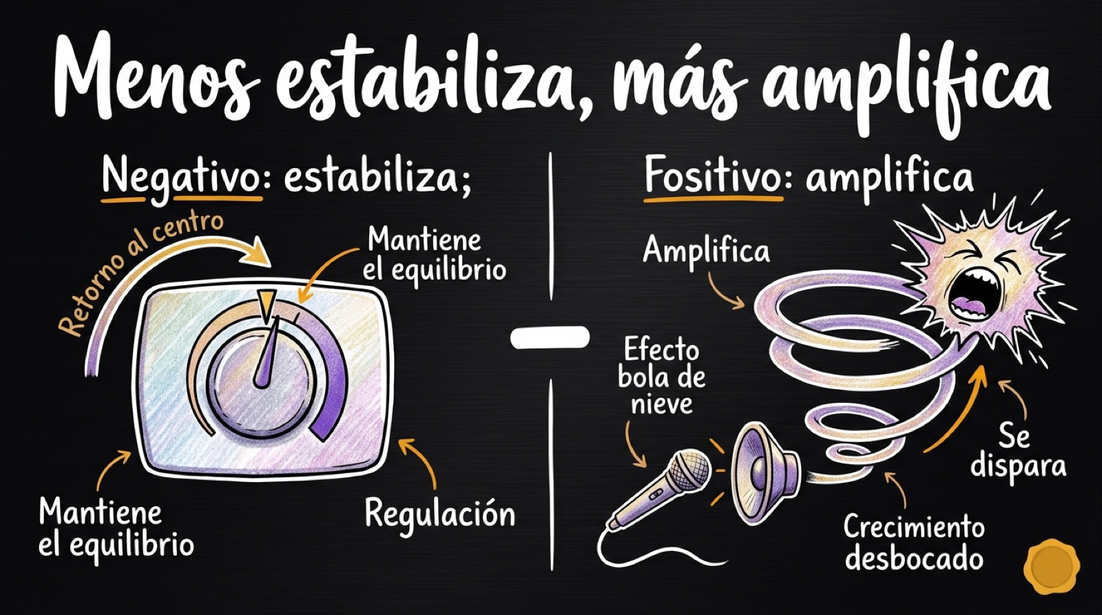 Feedback negativo estabiliza, feedback positivo amplifica: el termostato y el chillido del micrófono