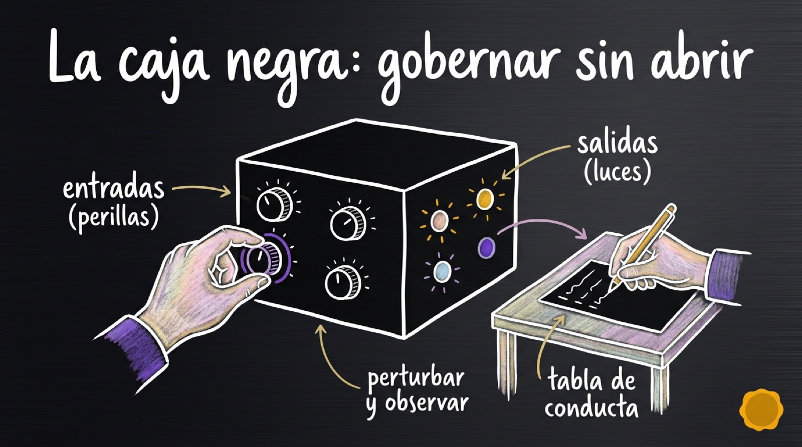 Perturba y observa: gobernar una caja sellada por sus entradas y salidas, sin abrirla